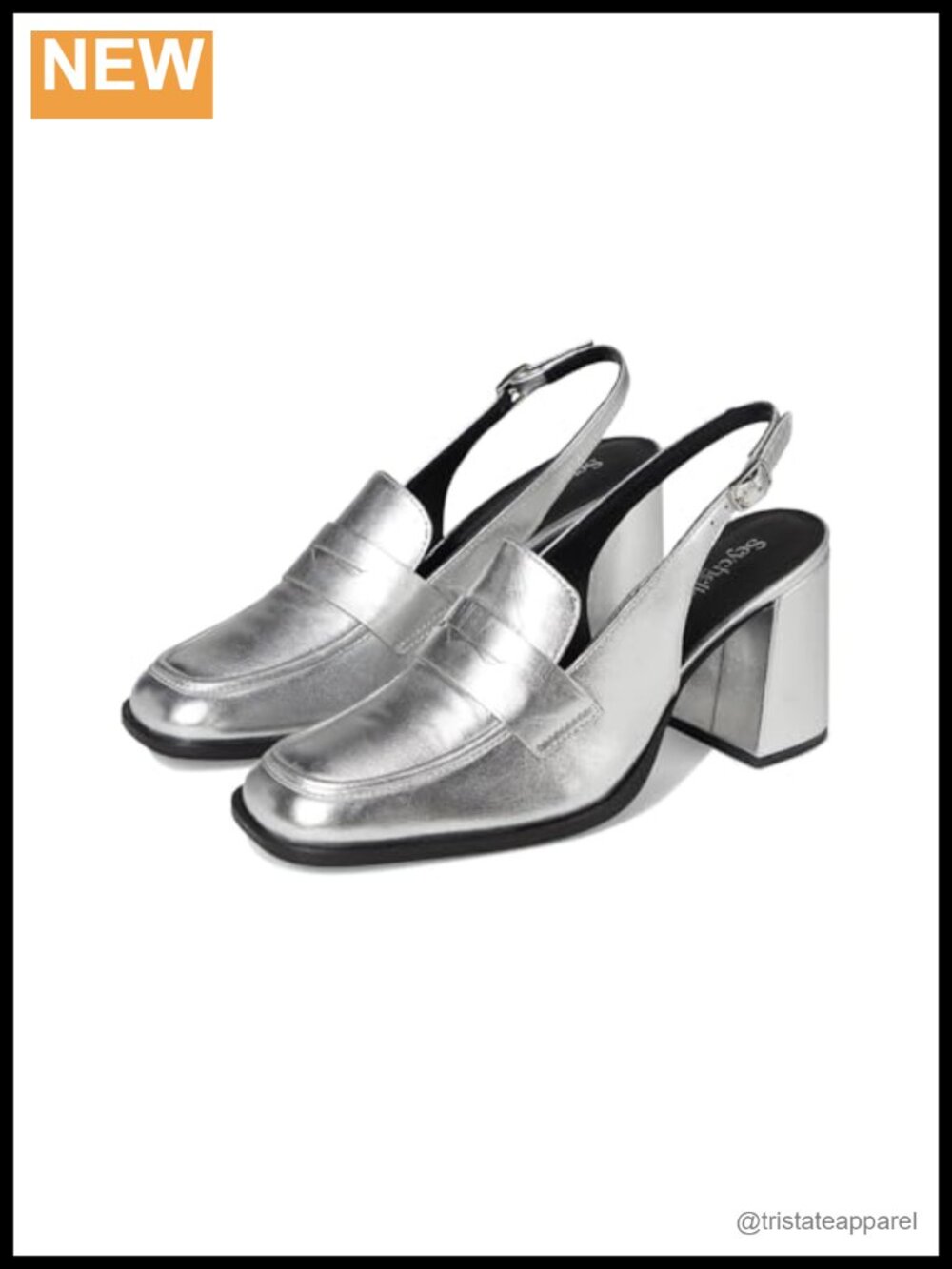 Leather Slingback Block Heel Loafer Heel Square Toe Ankle Strap Work